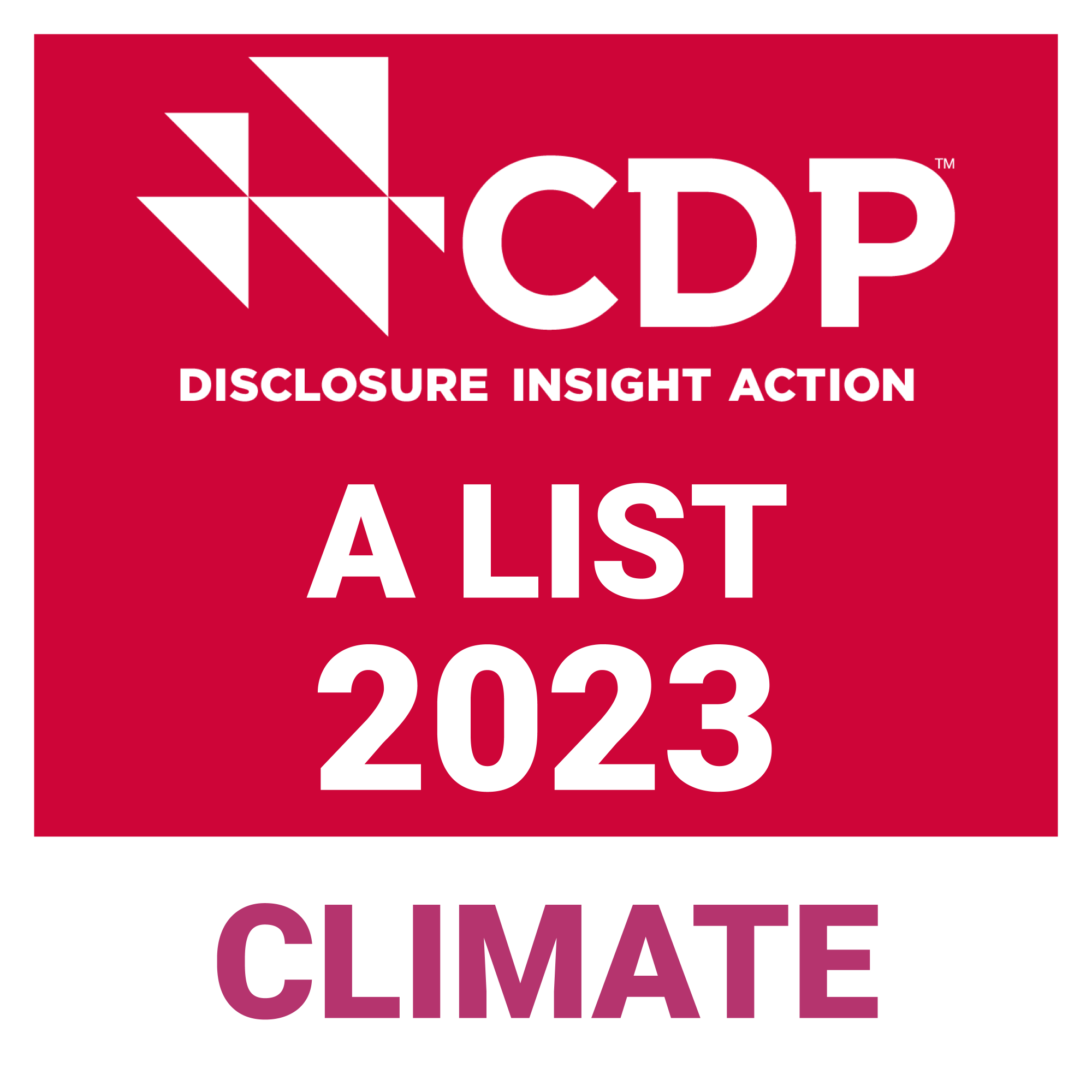 リクルートホールディングスが、2023年度、CDPの最高評価の「Aリスト」にされ選定たことを示すロゴ。