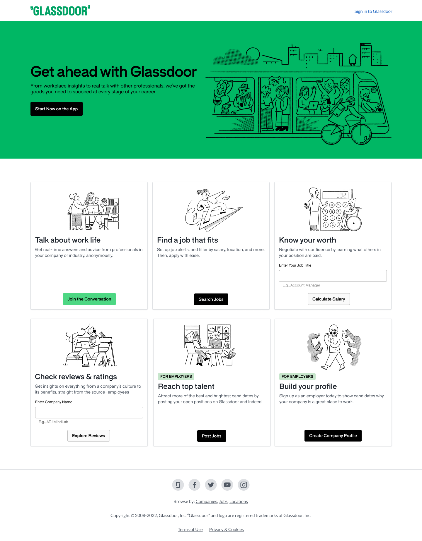デザインが一新されたGlassdoorのウェブサイトのスクリーン