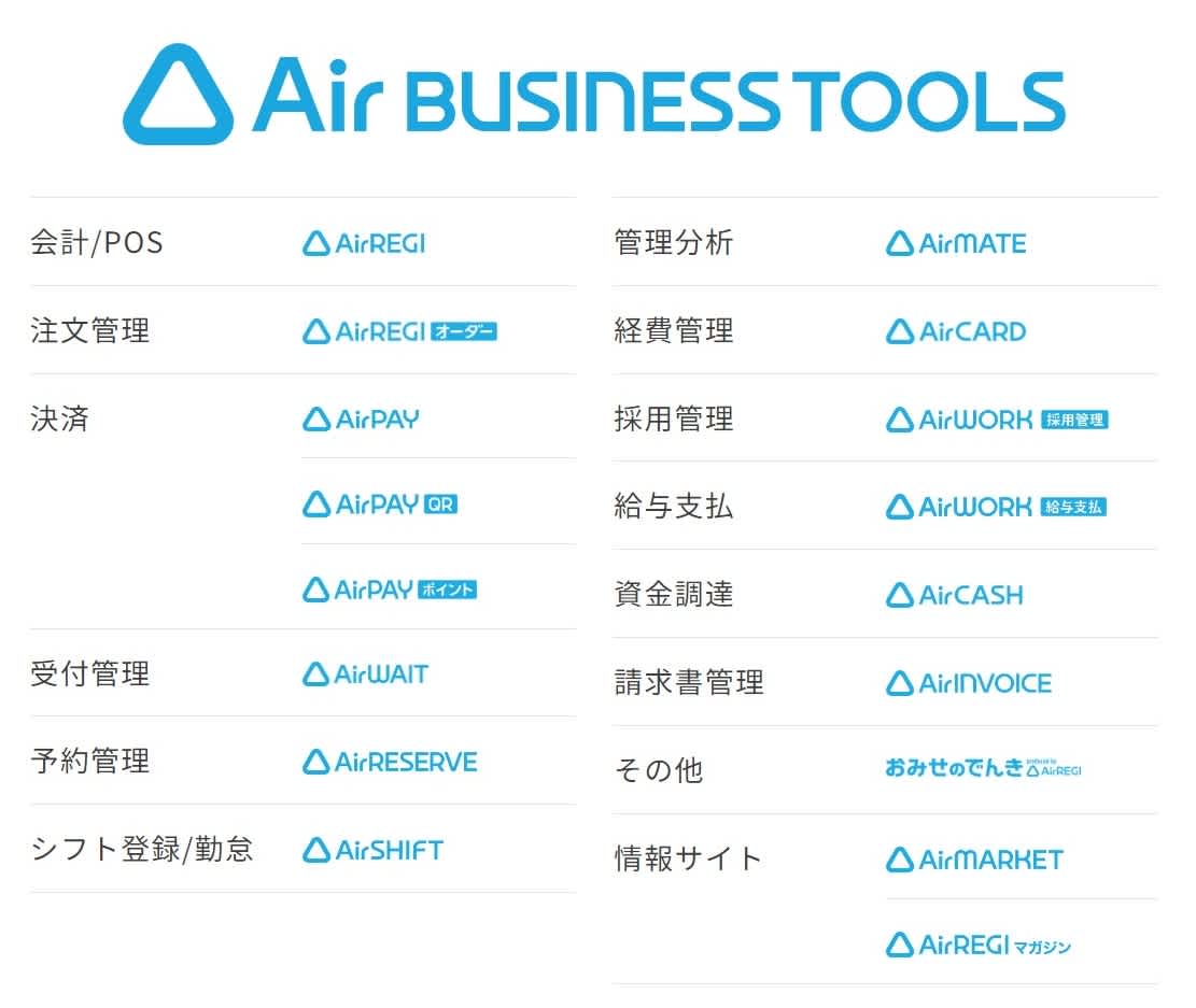 Air ビジネスツールズが提供するサービスのリスト