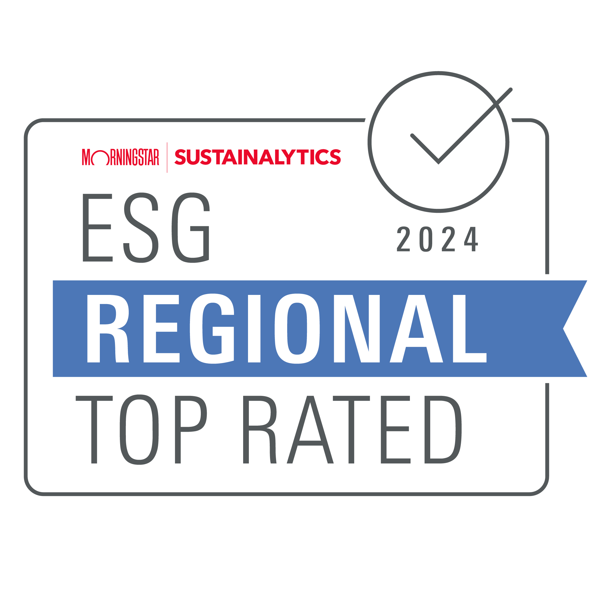 リクルートホールディングスが、2024年「Sustainalytics ESG Regional Top Rated」に認定されたことを示すロゴ。