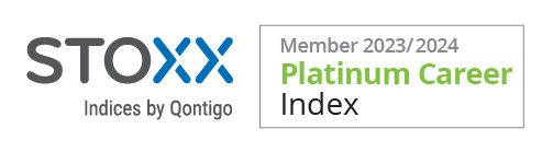 リクルートホールディングスが、2024年「iSTOXX MUTB ジャパン プラチナキャリア 150 インデックス」の構成銘柄となっていることを示すロゴ。